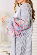Woven Right Fringe Sleeve Cardigan