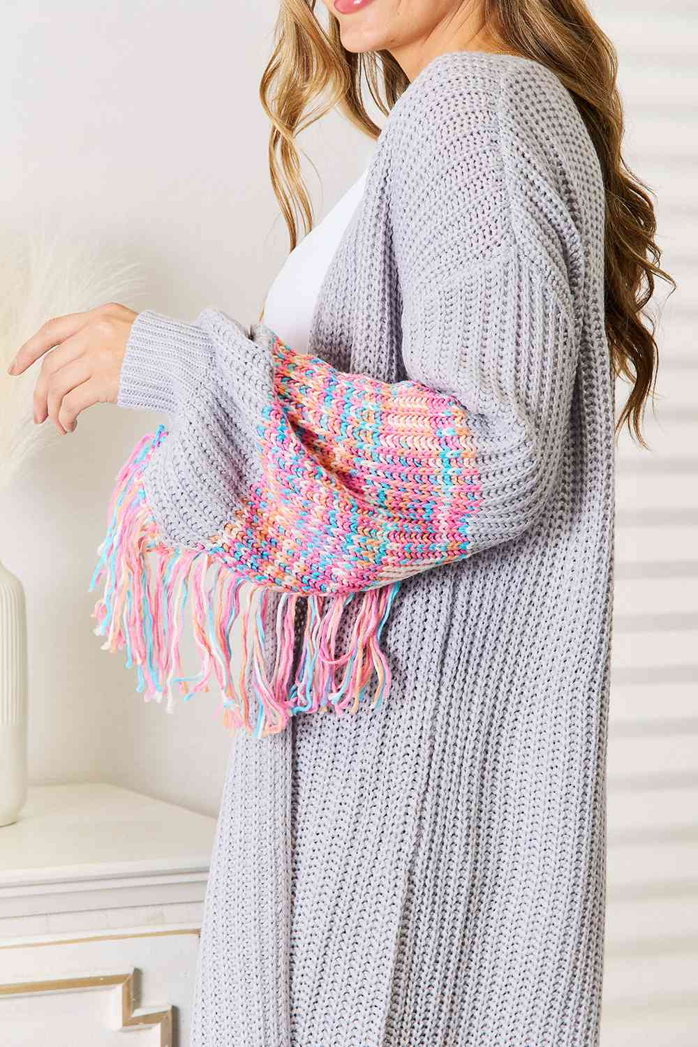 Woven Right Fringe Sleeve Cardigan