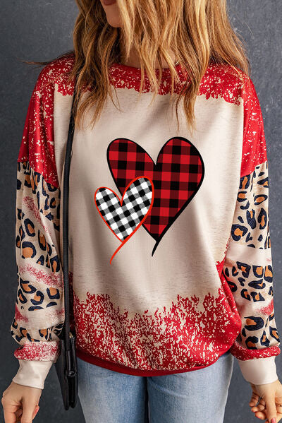 Bleached Heart Leopard Sleeve Sweatshirt
