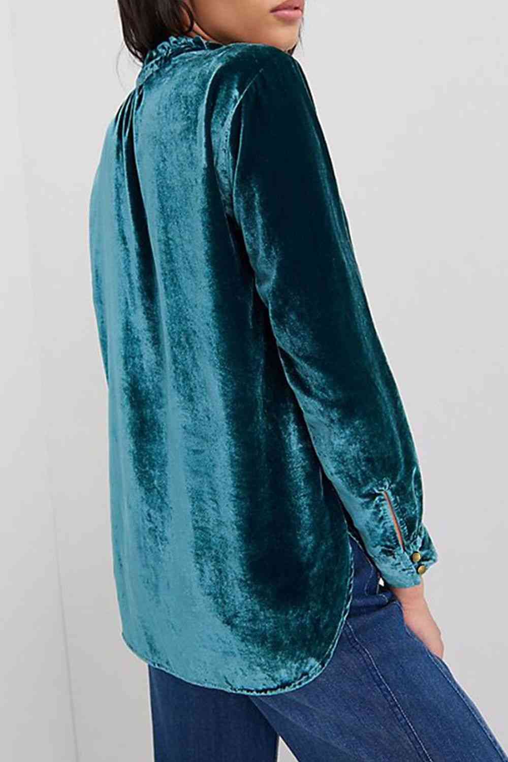 Rouleau Buttoned Velvet Blouse