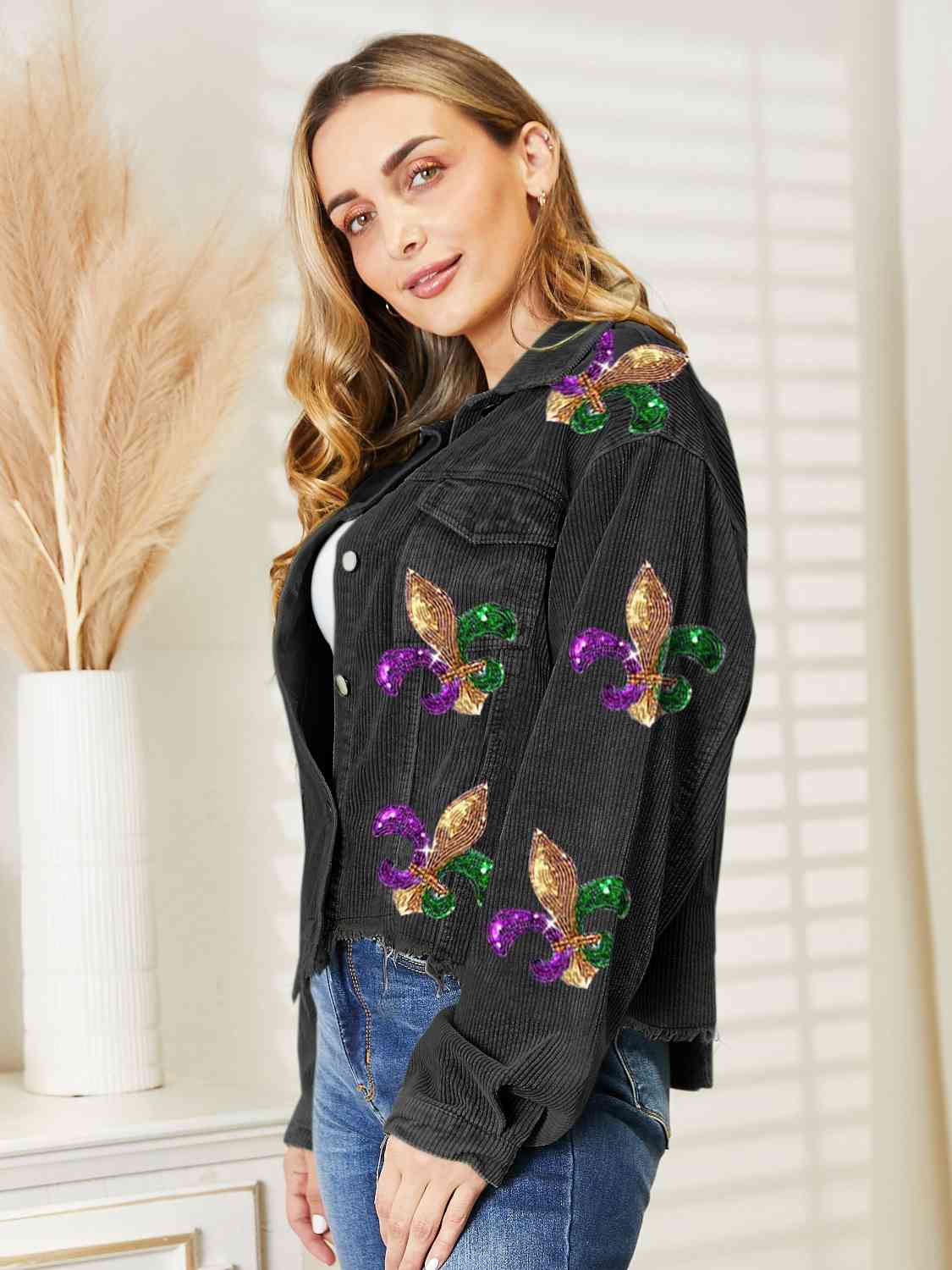 Fleur De Lis Sequin Denim Jacket