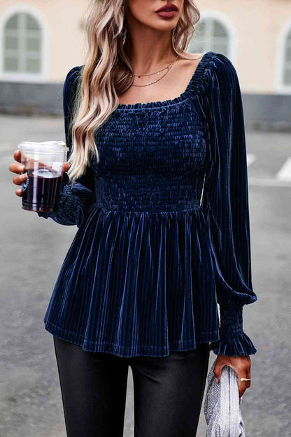 Smocked Velvety Blouse