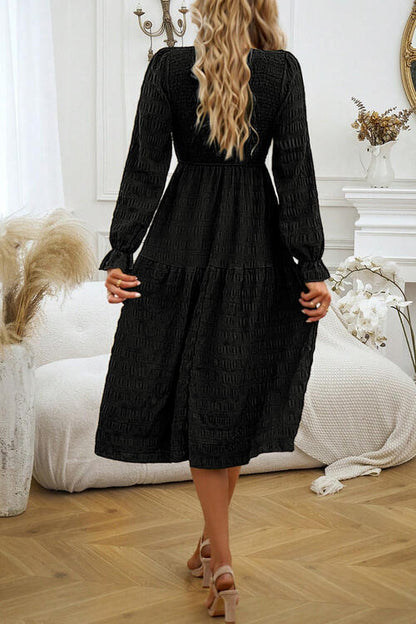 Velvet Smocked Flounce Sleeve Dress