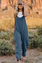 V-Neck Jumpsuit with Pocket