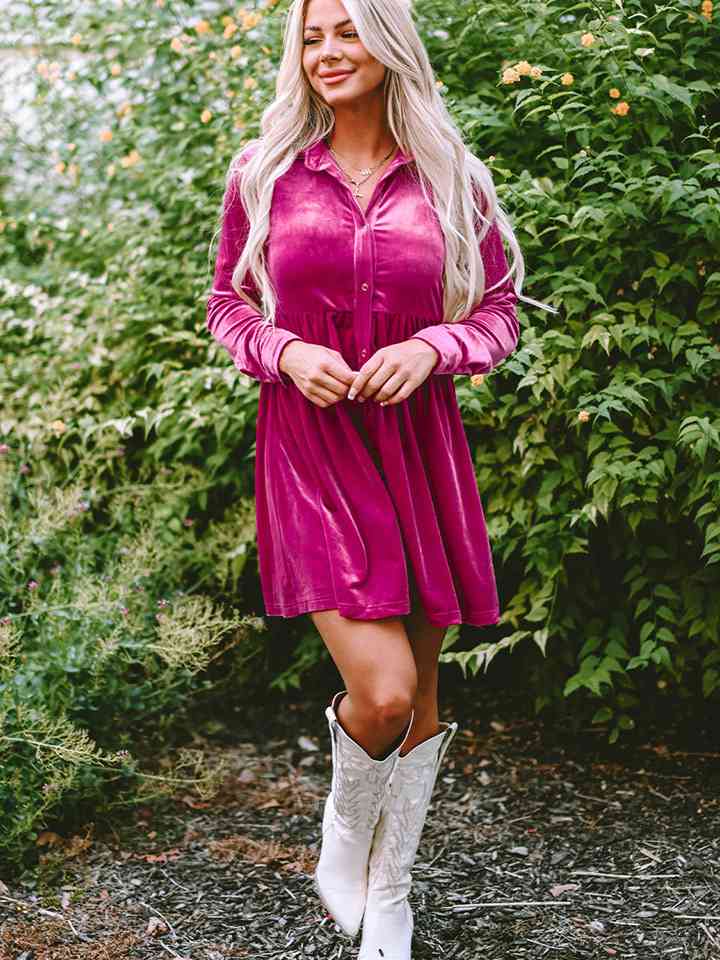 Velvet Deep Rose Buttoned Dress