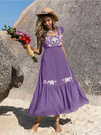 Embroidered Ruffle Hem Dress