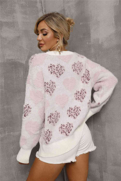 Leopard and Pearls Heart Pattern Sweater