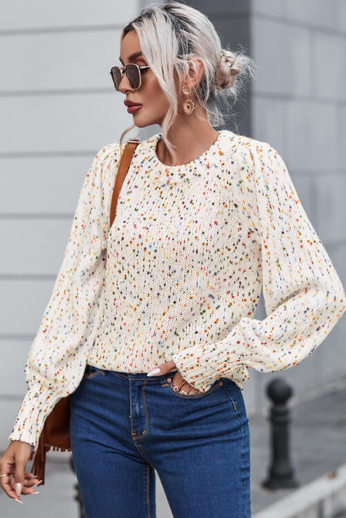 Heathered Confetti Lantern Sleeve Sweater