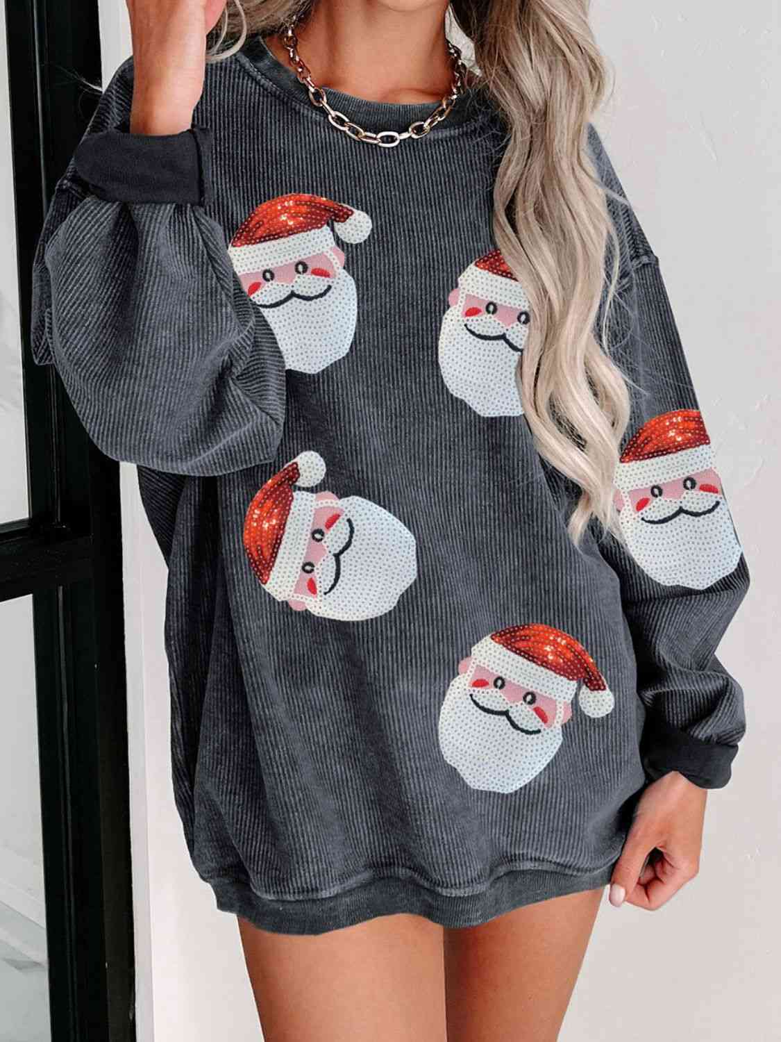 Sudadera de canalé con parche de Papá Noel y lentejuelas