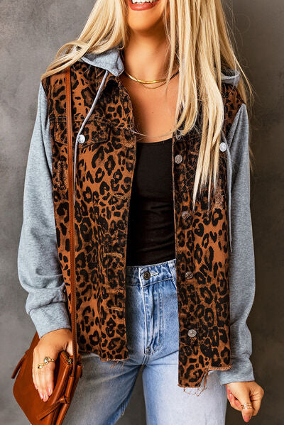 Leopard Hooded Denim Jacket