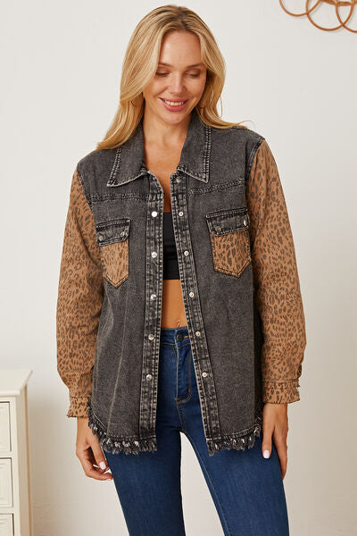 Leopard Sleeved Denim Jacket