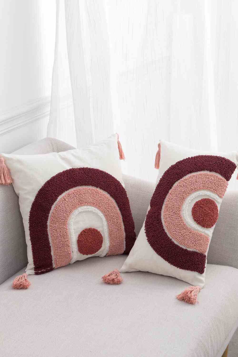 Funda de almohada decorativa con borlas bohemias