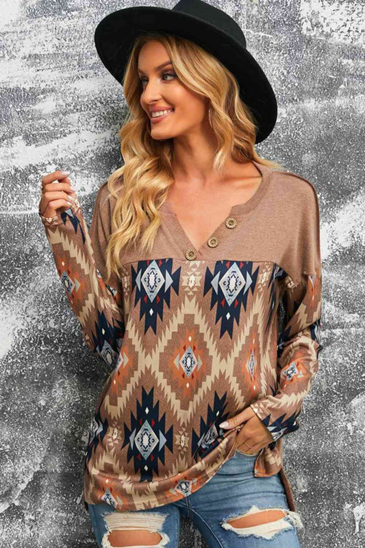 Brown Western Print Top