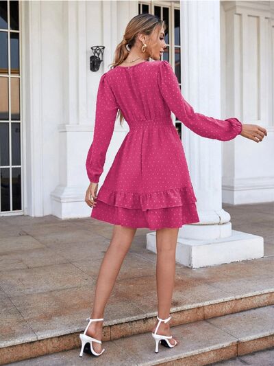 Swiss Dot Surplice Smocked Ruffle Dress