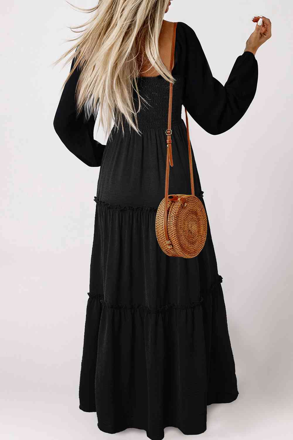 Black Long Sleeve Tiered Dress