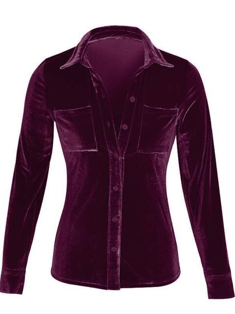 Button Down Velvet Blouse