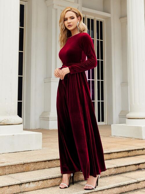 Velvet Tie Front Maxi Dress