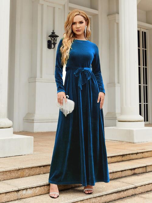 Velvet Tie Front Maxi Dress