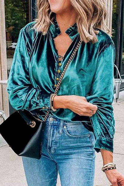 Rouleau Buttoned Velvet Blouse