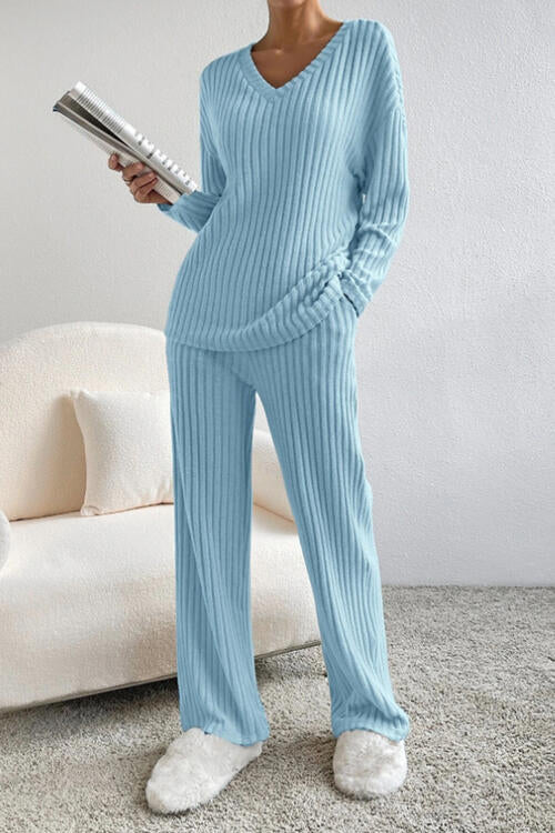 Ribbed V-Neck Lounge Set