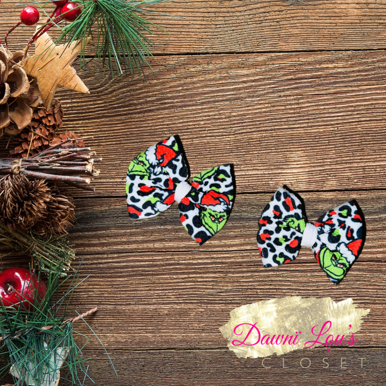 Grinchy Leopard Christmas Bows