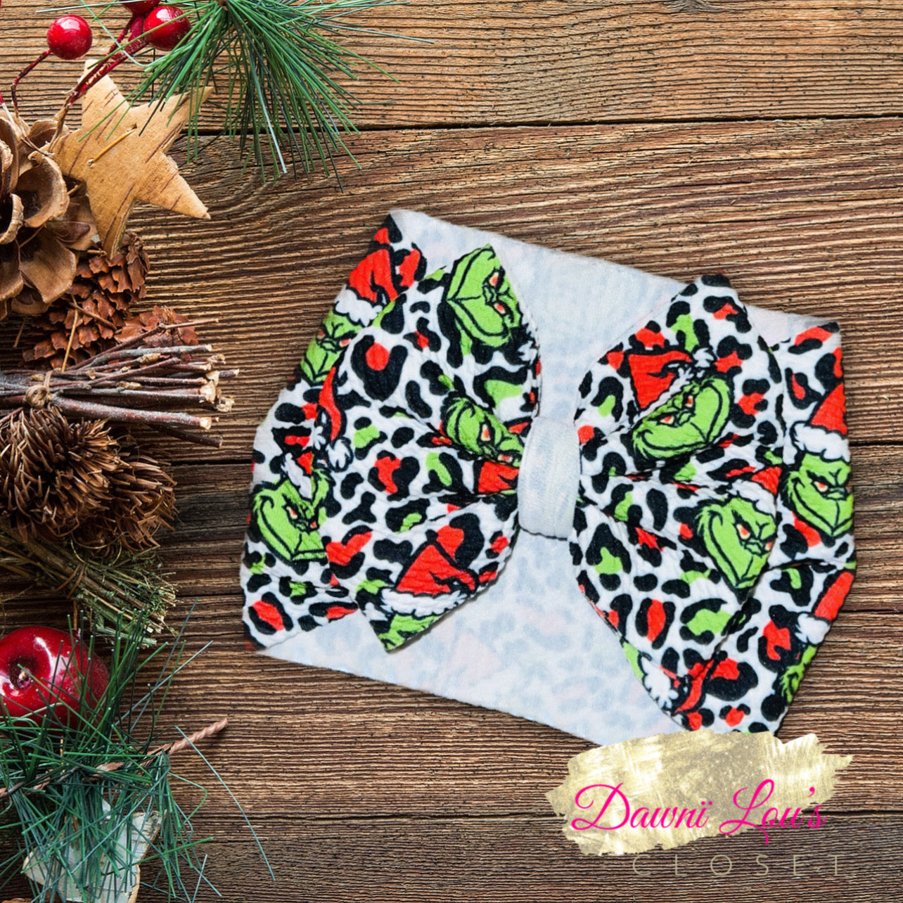 Grinchy Leopard Christmas Bows