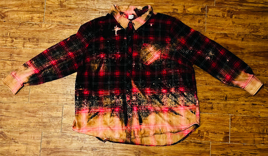 Repurposed Bleached Hi-Lo Plaid Button Down