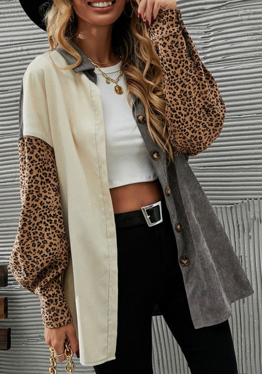 Leopard and Color Block Patchwork Shacket
