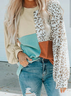 Leopard and Color Block Patchwork Crewneck Sweater