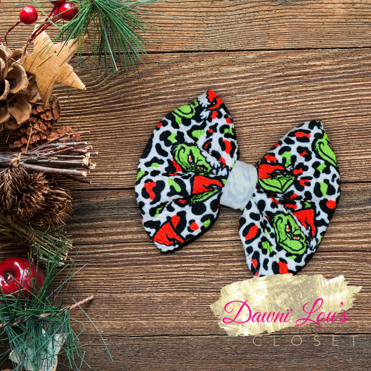 Grinchy Leopard Christmas Bows